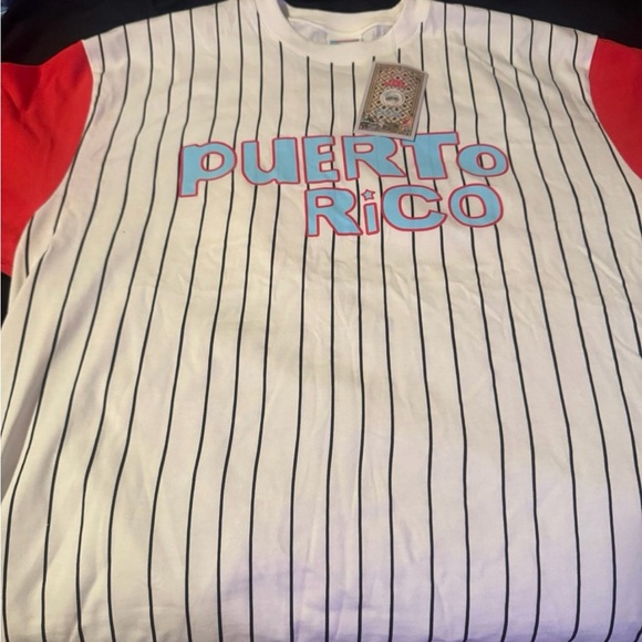 Puerto Rico Striped White and Red Men's Shirt - Picture 1 of 3
